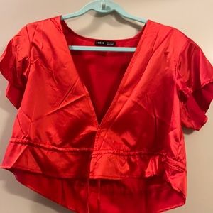 red front tie shirt